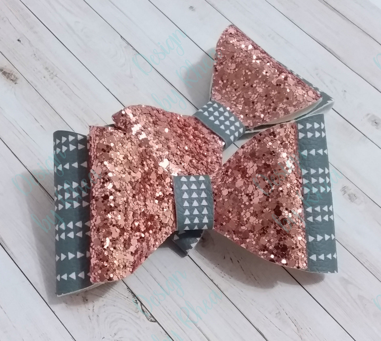 Dusty Blue Arrow and Champagne Gold Chunky Glitter Faux Leather Bow