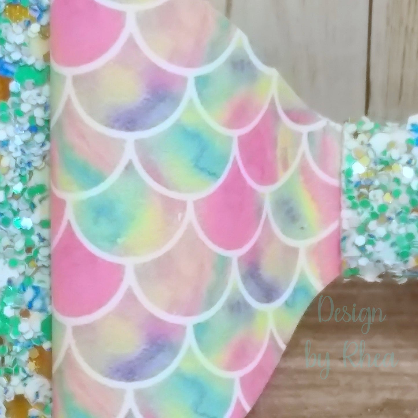 Soft Rainbow Mermaid Scale & Seafoam Chunky Glitter Faux Leather Bow