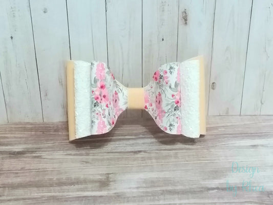 Sparkle Spring Floral Bouquet Faux Leather Hair Bow