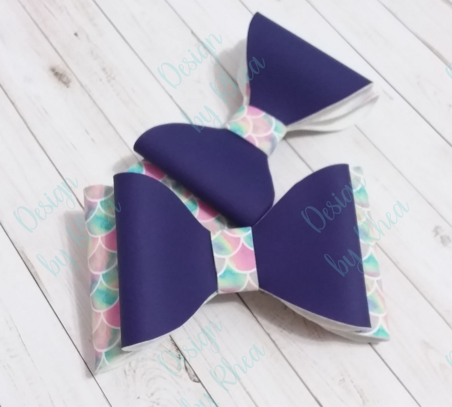 Purple and Mermaid Scale Faux Leather Bow