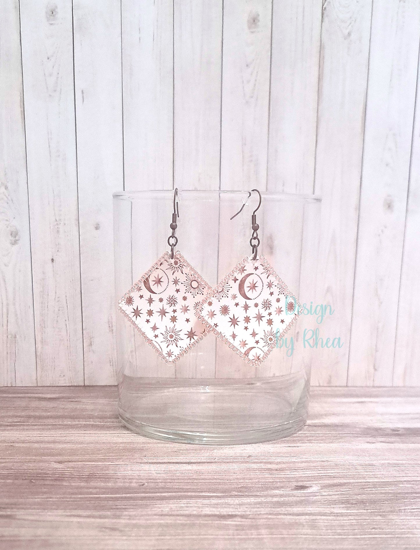 Beaded Edge Faux Leather Diamond Drop Earrings