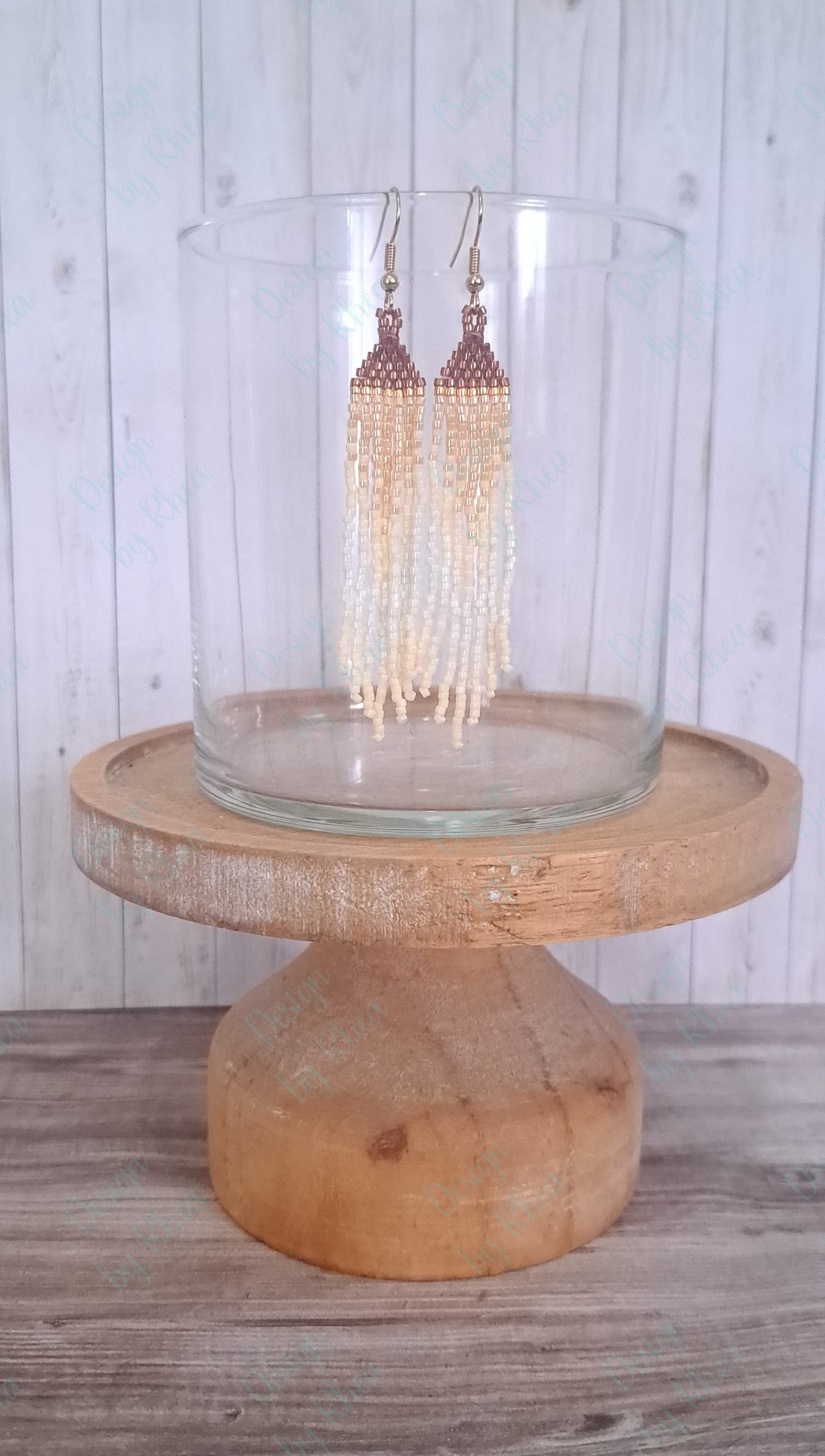 Cream Gradient Beaded Fringe Earrings