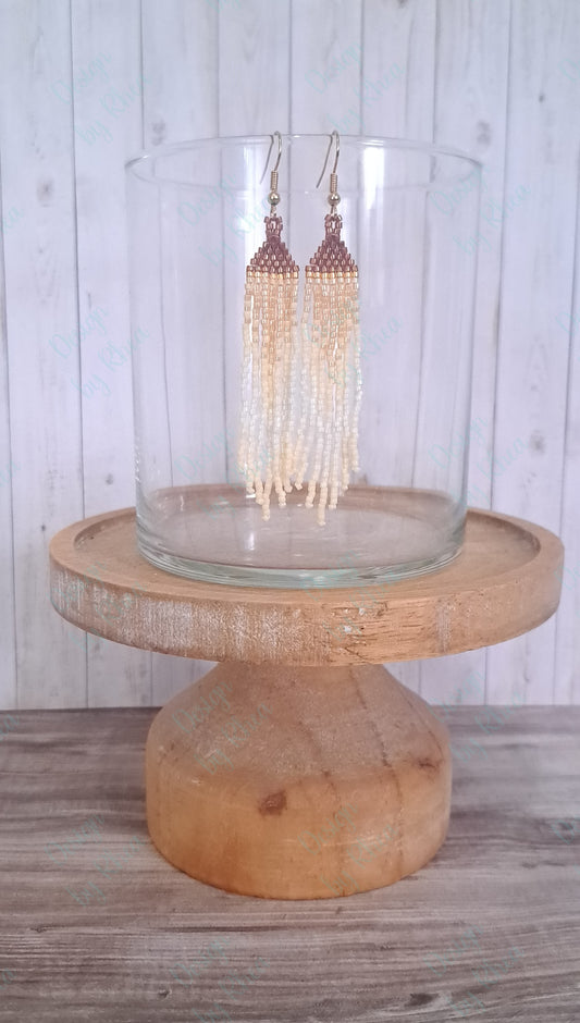 Cream Gradient Beaded Fringe Earrings