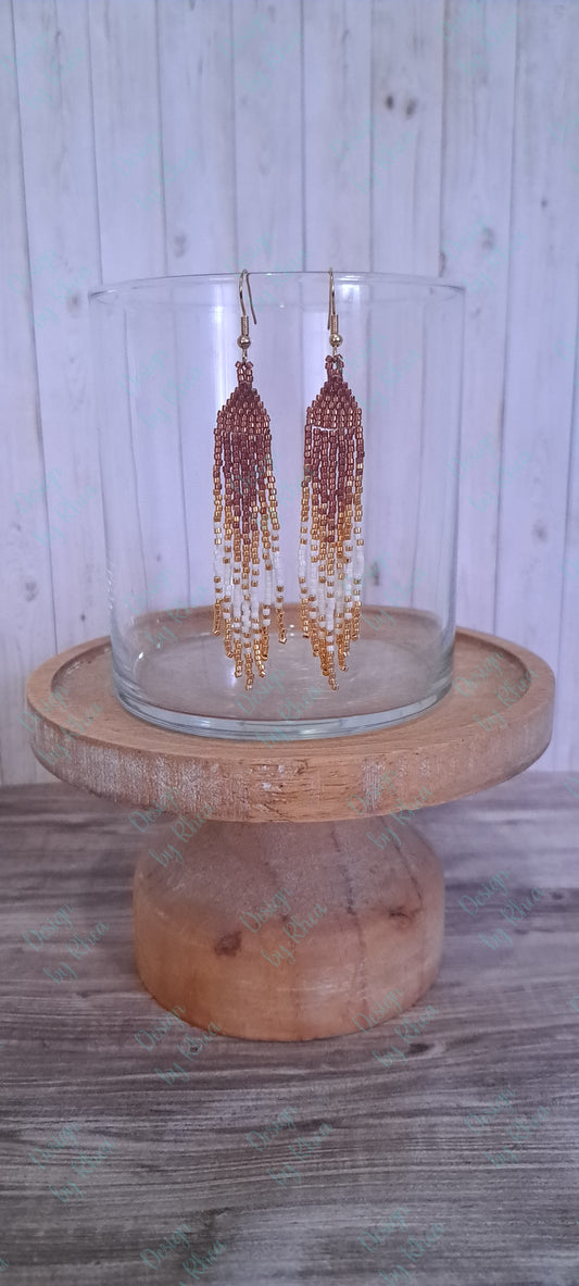 Gold-Tipped Brown Gradient Beaded Fringe Earrings