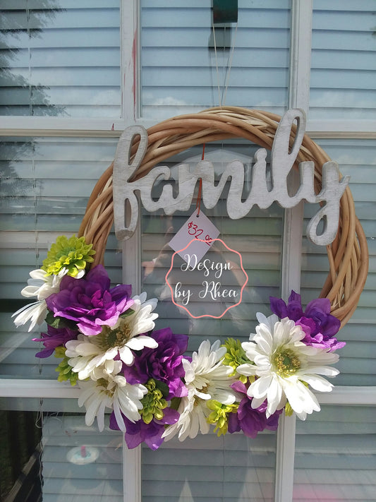 "Family" Faux Flower & Willow Wreath