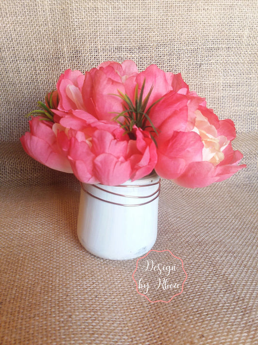 Faux Flower Peony Mini Vase Arrangement