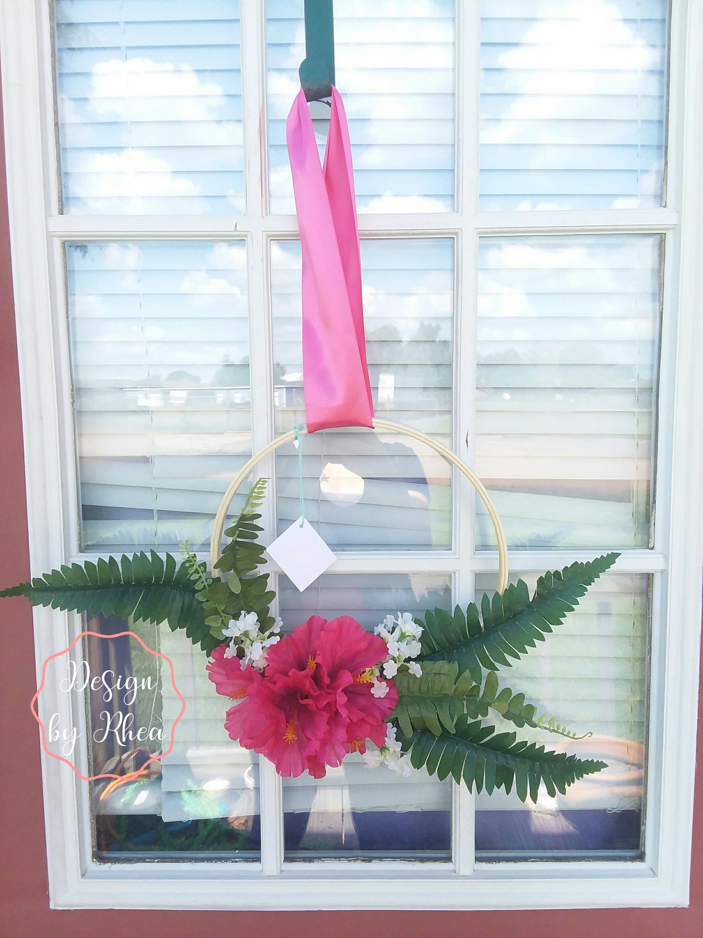 Faux Pink Hibiscus & Fern Wreath