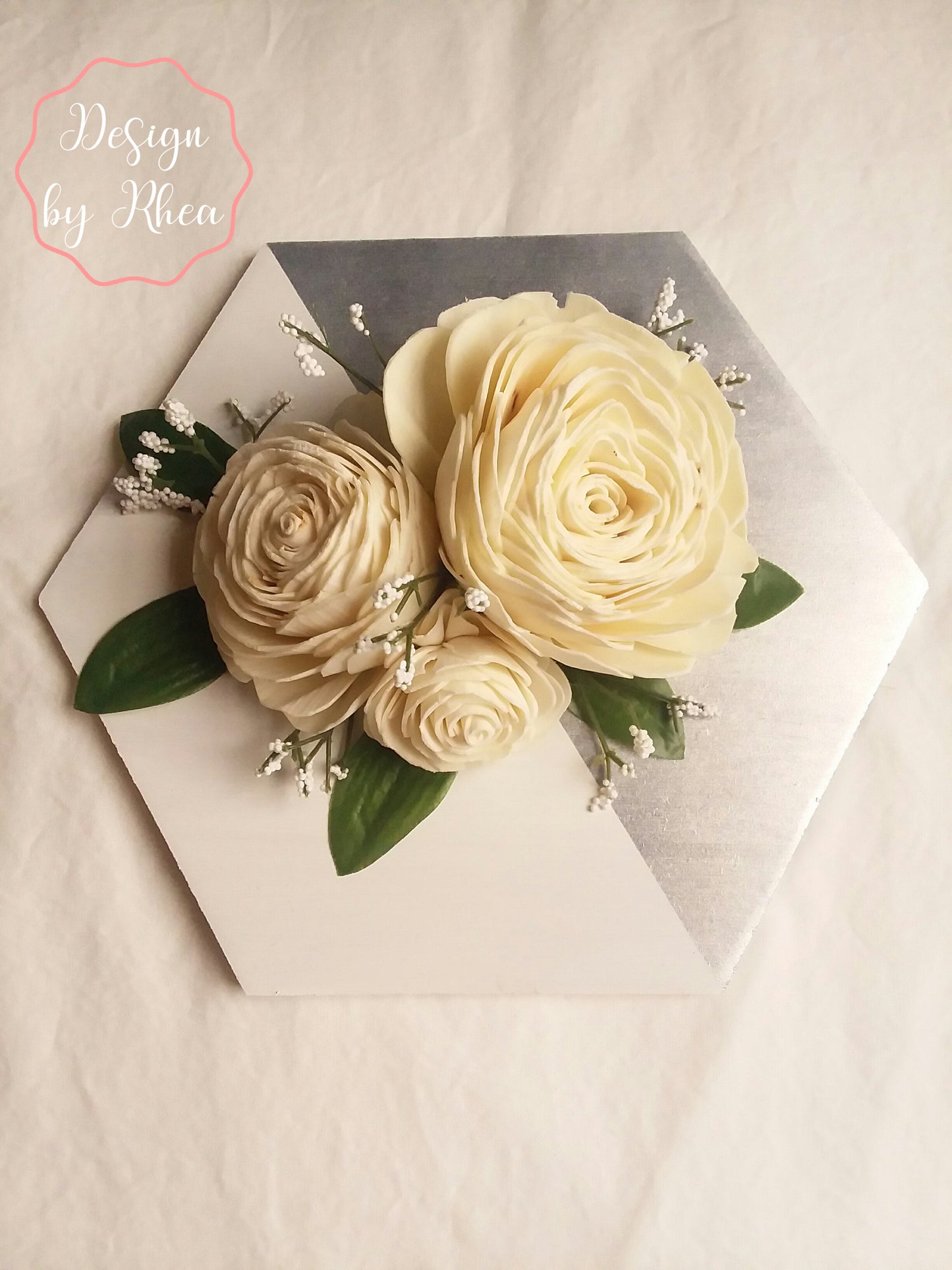 Silver/White Wooden Hexagon Wall Decor