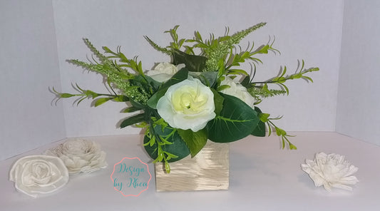 Faux Floral Arrangement in Wood Box