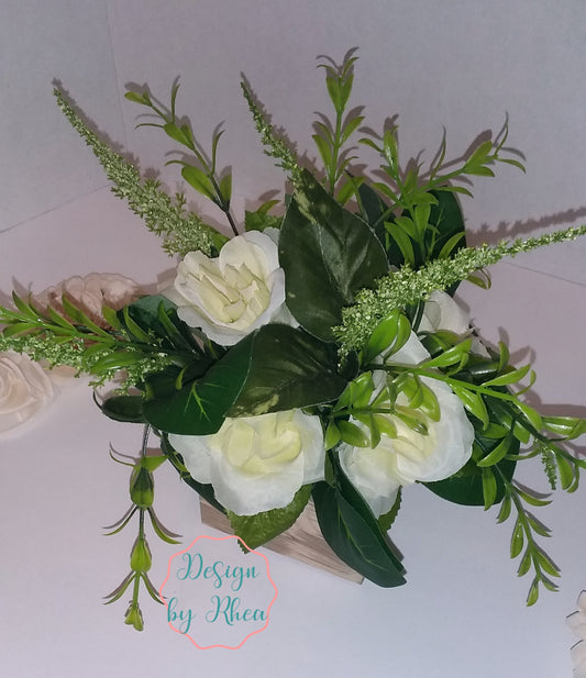 Faux Floral Arrangement in Wood Box