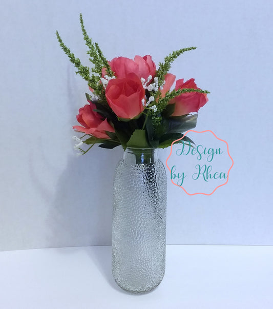 Coral Faux Floral Arrangement in Textured Vase