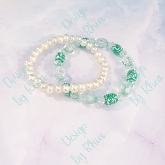 Aqua and Pearl 2 Pc. Bracelet Set
